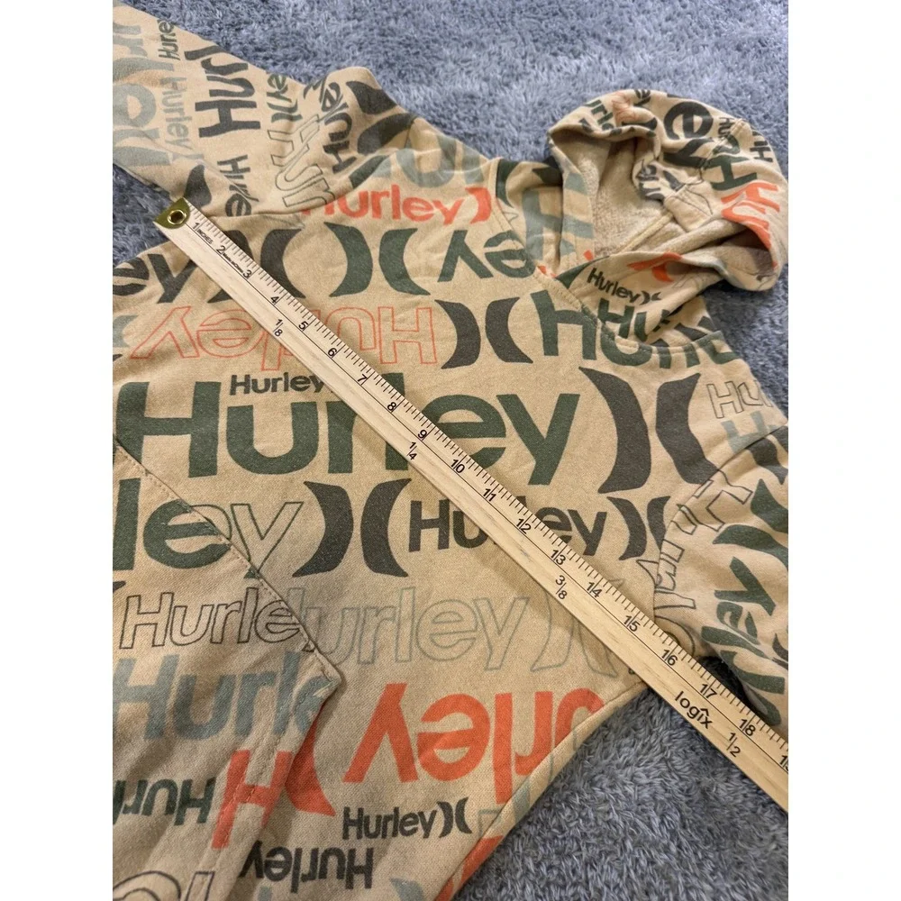 Hurley Boys All Over Logo Hoodie Medium Tan Fleece Lined Skate Surf Sweatshirt